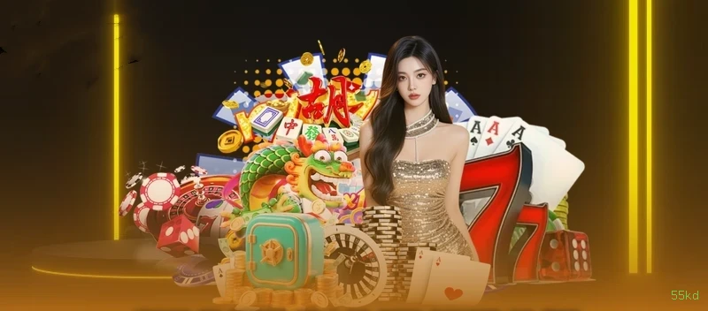 Imagem promocional do cassino online da 55kd mostrando jogos ao vivo